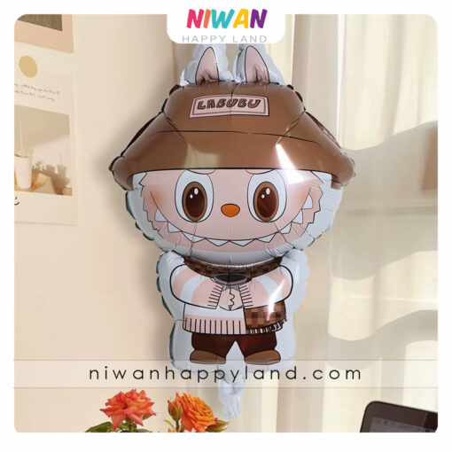 بادکنک فویلی لبوبو کلاه دار کرم